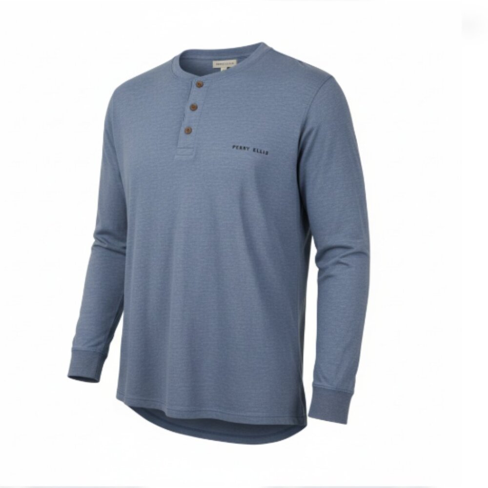 Men’s Henley Long Sleeve Pullover XL Gray 3-Button Hi-Low Hem Long Length Shirt - Picture 2 of 14